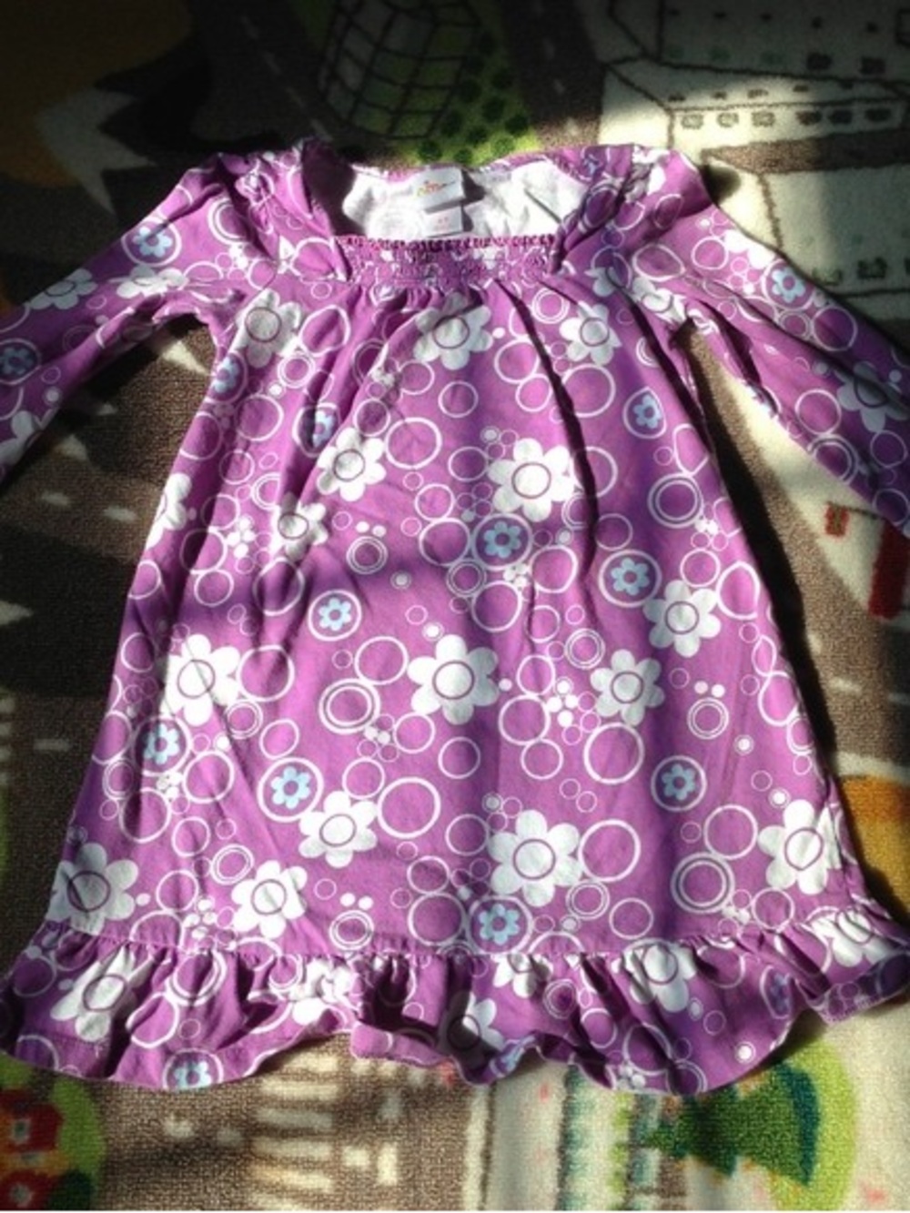 Purple Floral & Circle Print Girls Dress